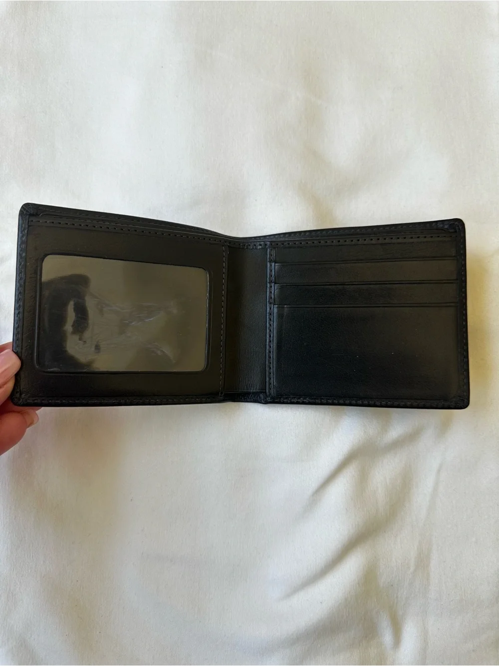 Coach Black Leather BiFold Wallet Men’s ID Window Card Holder Billfold